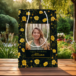 Sacola Para Presentes Média Aniversário do Flor Amarelo do Copo Amarelo Elegan