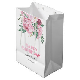 Sacola Para Presentes Média Aniversário do Folheto Rosa Peony Floral Greeneres
