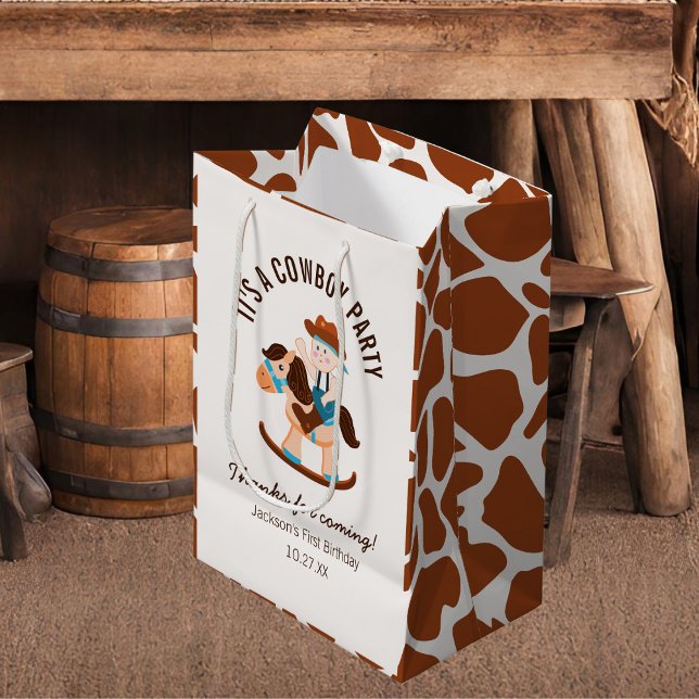 Sacola Para Presentes Média Aniversário do Garoto Cavalo Rocking do Vaqueiro O (Criador carregado)