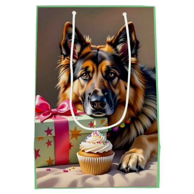 Sacola Para Presentes Média Aniversário do german shepherd (Verso)