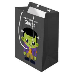 Sacola Para Presentes Média Aniversário do Halloween do Monstro Verde Frankens