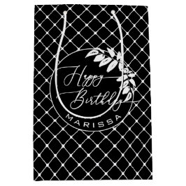 Sacola Para Presentes Média Aniversário do padrão preto e branco personalizado