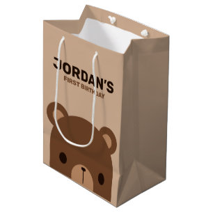 Sacola Para Presentes Média Aniversário do Pequeno Urso Castanho