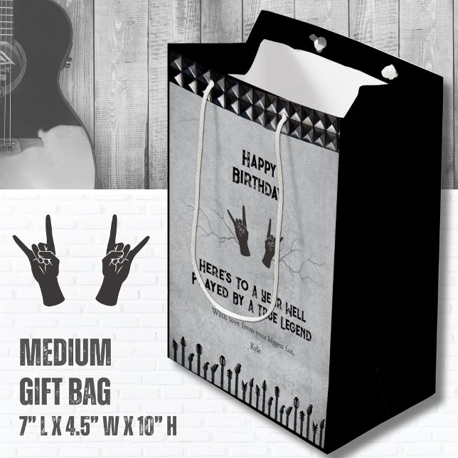 Sacola Para Presentes Média Aniversário do Rock and Roll Guitar (Celebrate your favorite Legend with this fully customizable Rockstar Birthday Gift Bag)