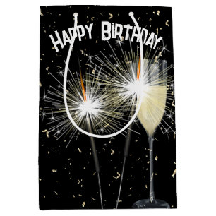 Sacola Para Presentes Média Aniversário do Sparkler e Confetti com Vinho