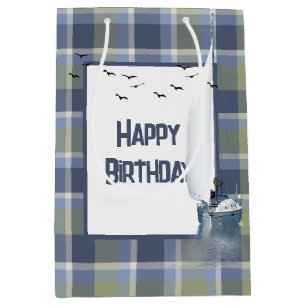 Sacola Para Presentes Média Aniversário do veleiro na Xadrez