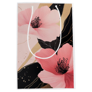 Sacola Para Presentes Média Aniversário Dourado Rosa Floral