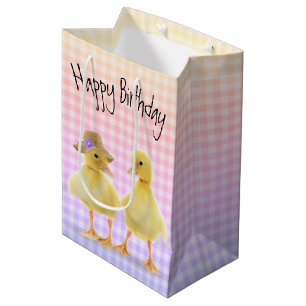 Sacola Para Presentes Média Aniversário Ducklings Em Ginhgam