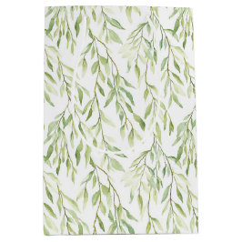 Sacola Para Presentes Média Aniversário Elegante Folhas Verdes