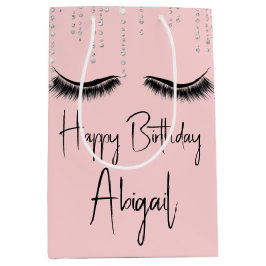Sacola Para Presentes Média Aniversário Eyelashes com Bling a Rosa