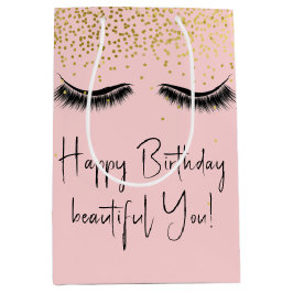 Sacola Para Presentes Média Aniversário Eyelashes com Dourada Glitter