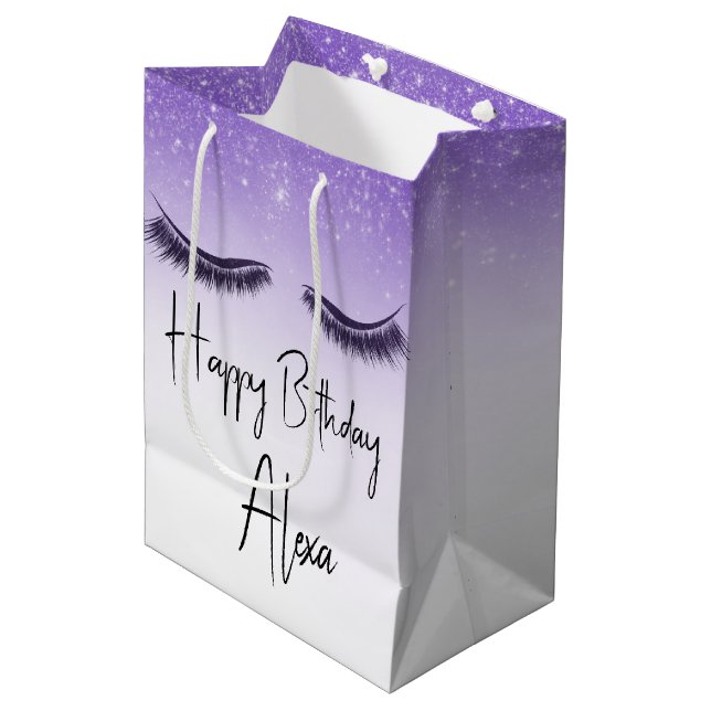 Sacola Para Presentes Média Aniversário Eyelashes com Glitter (Frente inclinada)