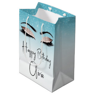 Sacola Para Presentes Média Aniversário Eyelashes com Glitter
