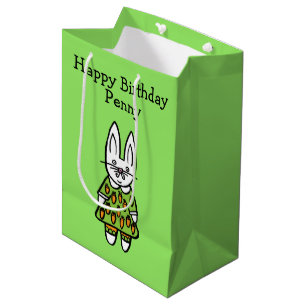 Sacola Para Presentes Média Aniversário Feliz do Coelho Penny Personalizado