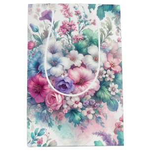 Sacola Para Presentes Média Aniversário Floral do Chique de Aquarela