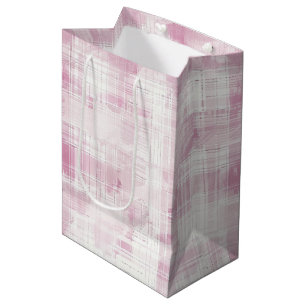 Sacola Para Presentes Média Aniversário Listras Brancas Xadrez Rosa