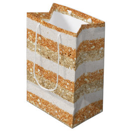 Sacola Para Presentes Média Aniversário Listras Creme Brilho Laranja Dourado