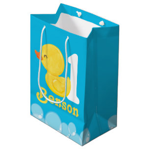 Sacola Para Presentes Média Aniversário Personalizado do Pato de Borracha Azul