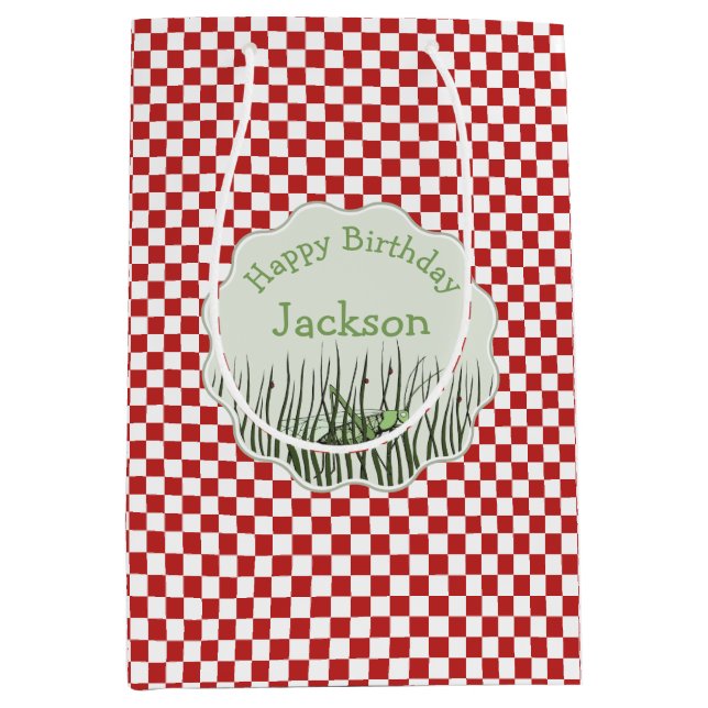 Sacola Para Presentes Média Aniversário Personalizado do Tema do Inseto Gafanh (Frente)