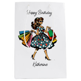 Sacola Para Presentes Média Aniversário Personalizado Retro Dama