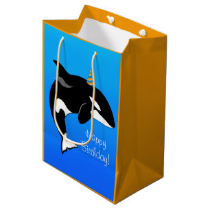Sacola Para Presentes Média Aniversário Personável da Baleia Assassina Orca