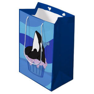 Sacola Para Presentes Média Aniversário Personável da Baleia Assassina Orca