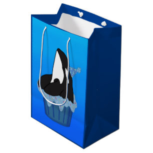 Sacola Para Presentes Média Aniversário Personável da Baleia Assassina Orca