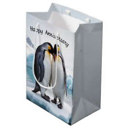 Sacola Para Presentes Média Aniversário Pinguins Em Um Glaciar