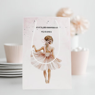 Sacola Para Presentes Média Aniversário Rosa Bailarina Elegante