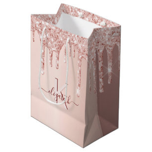 Sacola Para Presentes Média Aniversário, rosa, cor-de-rosa pinga o monograma