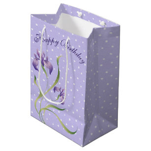Sacola Para Presentes Média Aniversário Roxo Iris Em Bolinhas