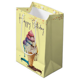 Sacola Para Presentes Média Aniversário Sorvete Cone