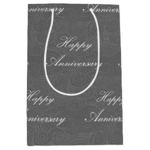 Sacola Para Presentes Média Aniversário Swirls Dark Silver
