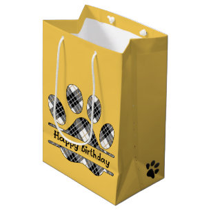 Sacola Para Presentes Média Aniversário, Tartan Xadrez Paw Imprime Em Dourado