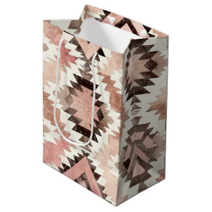 Sacola Para Presentes Média Aniversário Tribal Rosa Castanho