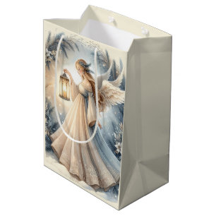 Sacola Para Presentes Média Anjo Celestial de Inverno Lanterna da Paz