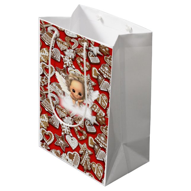 Sacola Para Presentes Média Anjo de Sacos de Presente de Natal (Verso inclinado)