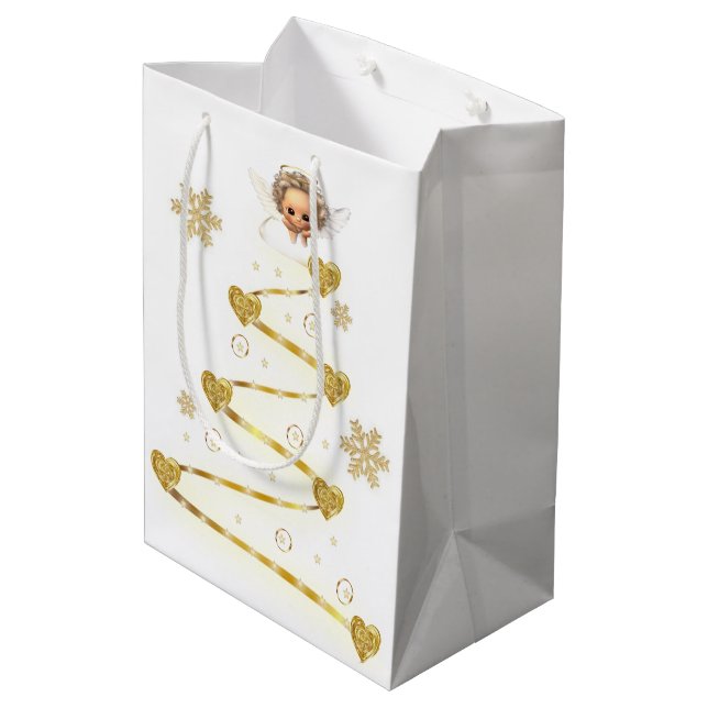 Sacola Para Presentes Média Anjo de Sacos de Presente de Natal (Verso inclinado)