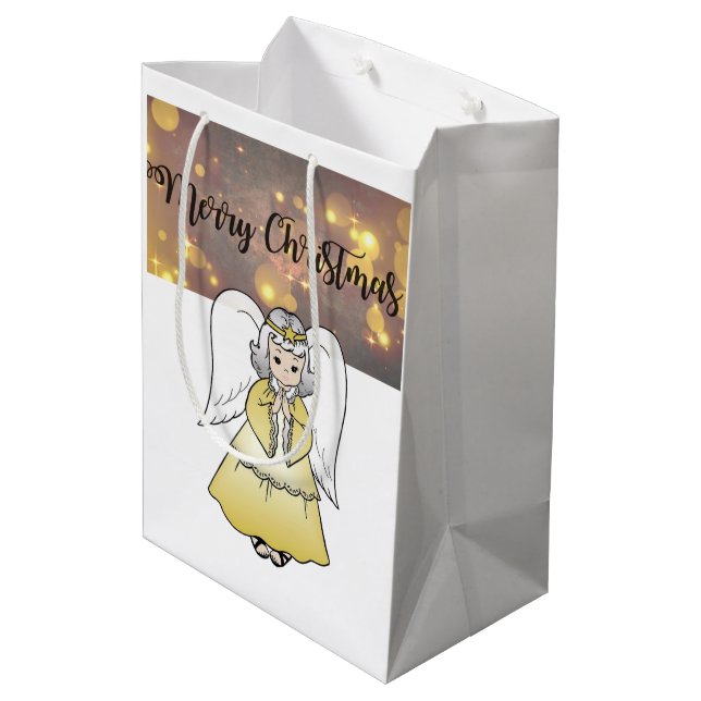 Sacola Para Presentes Média Anjo de Sacos de Presente de Natal (Verso inclinado)