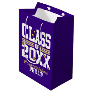 Sacola Para Presentes Média Ano da Turma de Graduação Roxo Dourado