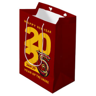 Sacola Para Presentes Média Ano Dourado Vermelho do Cobra de 2025