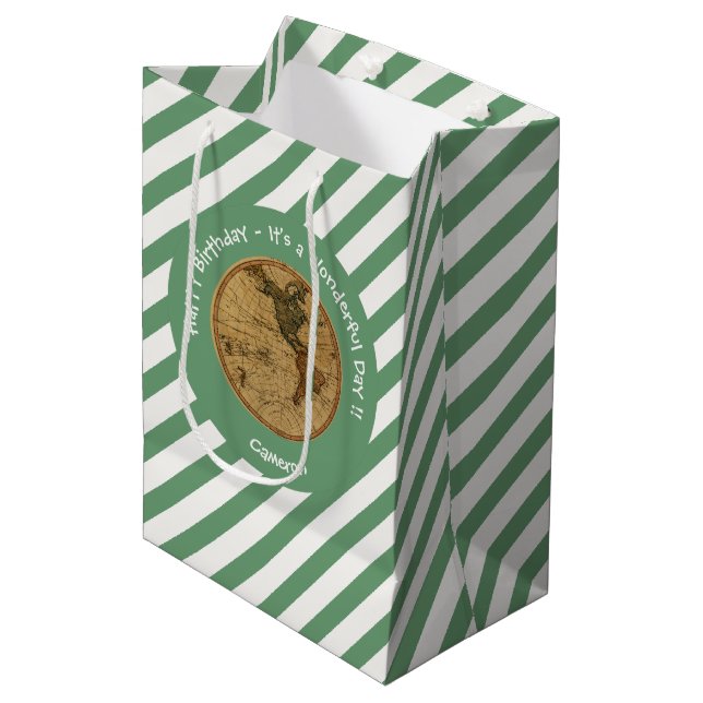 Sacola Para Presentes Média Antiguamente 1786 Partido Tema do Mapa do Hemisfér (Frente inclinada)