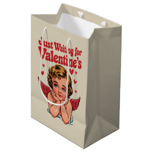 Sacola Para Presentes Média Apenas esperando pelo bebê Cupido do amor retrô do