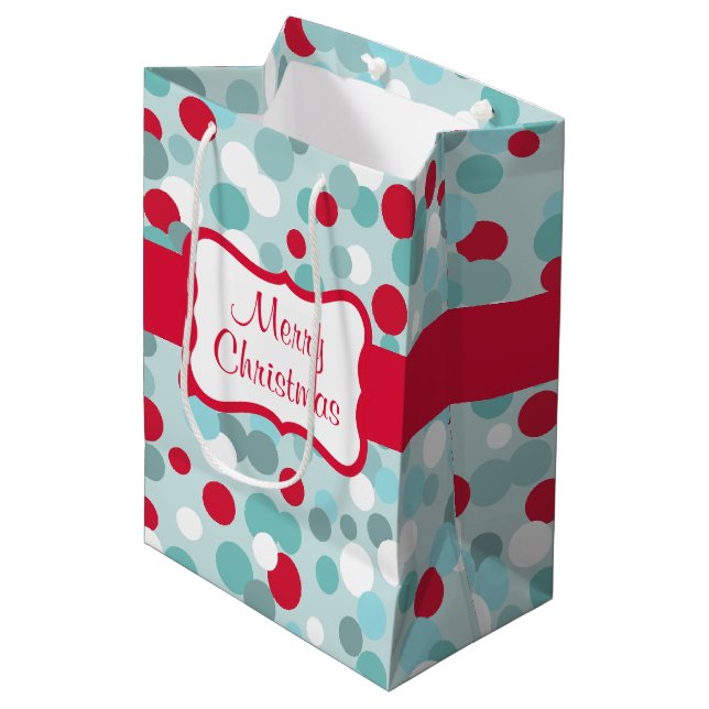 Sacola Para Presentes Média Aqua Christmas Dots Gift Bag (Frente inclinada)