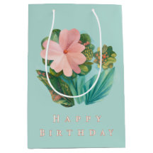 Aqua Floral "Parabéns" Gift Bag - Arte Papel