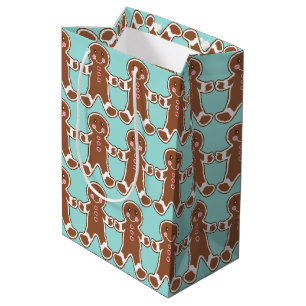 Sacola Para Presentes Média Aqua Gingerbird Men Gift Bag