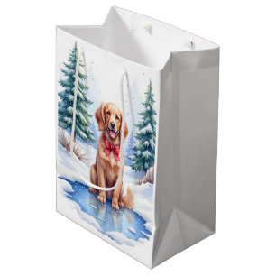 Sacola Para Presentes Média Aquarela American Water Spaniel Lago Congelado