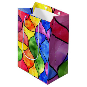Sacola Para Presentes Média Aquarela Arco Arco-Íris Vidro Estampado