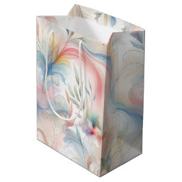 Sacola Para Presentes Média Aquarela Botânica Pastel Elegante