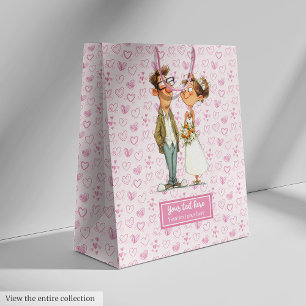 Sacola Para Presentes Média Aquarela Cartoon Casal Humor Gift Bag